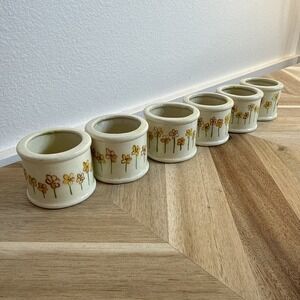 VTG 6 Ceramic Floral Napkin‎ Rings Cottagecore Ivory Multicolor Spring Easter